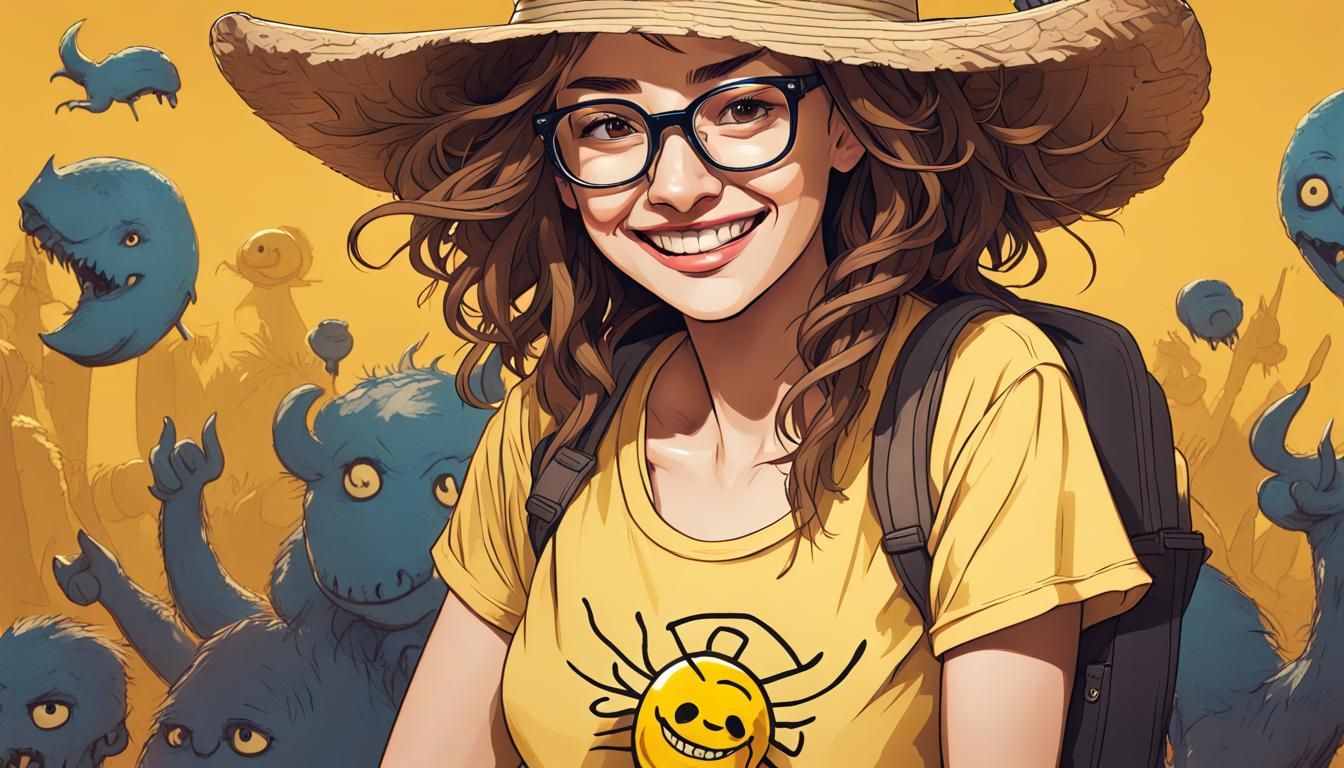 Nerdy College Student Portrait with Shadow Monsters