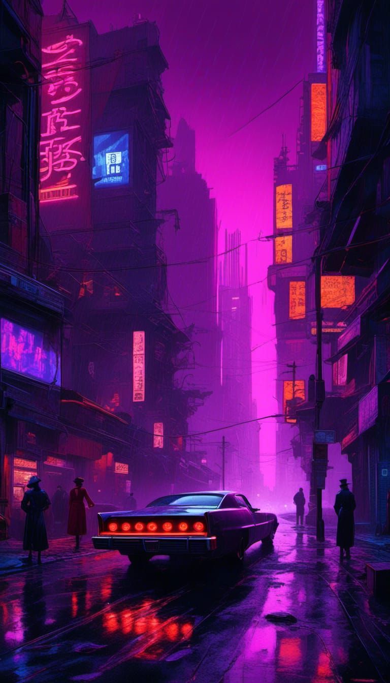 Futuristic Cyberpunk Cityscape in Dreary Rain