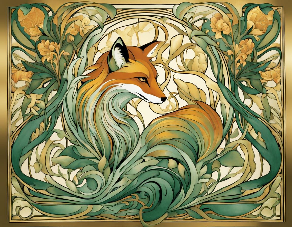 Art Nouveau Fox: Embodiment of Elegance in Floral Style