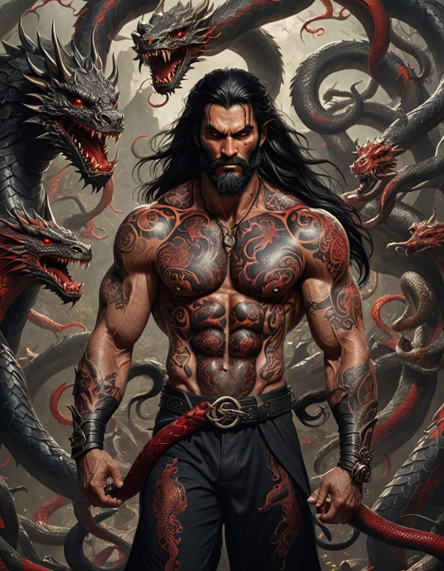 Demon with Snake Skin and Norse Tattoos