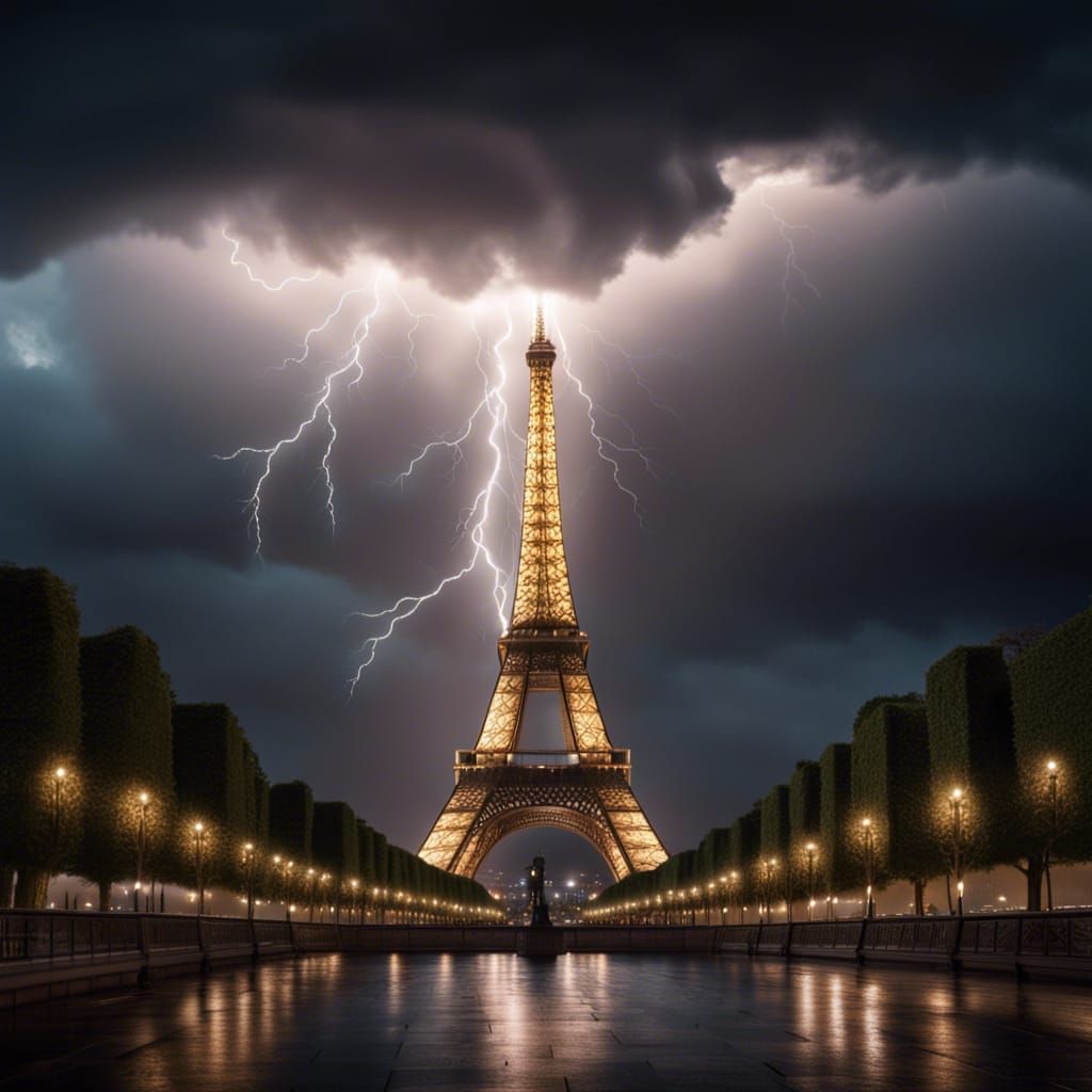 Dramatic Thunderstorm Strikes Eiffel Tower