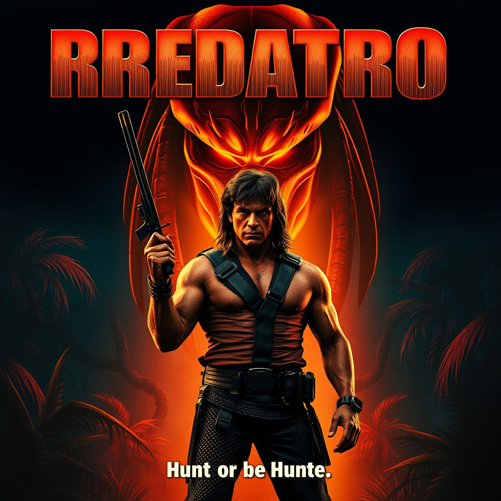 Rambo vs Predator: Gritty Hyperrealistic Movie Poster