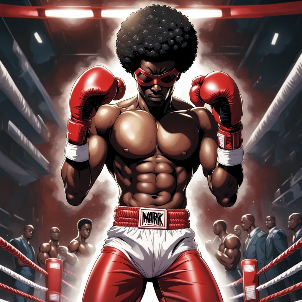 Black Superhero Boxer in Comic Book Style