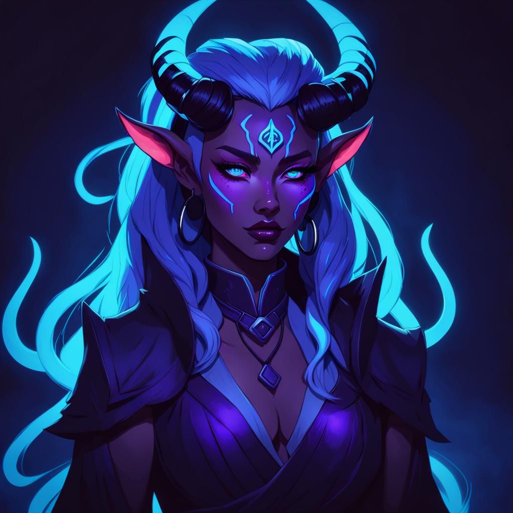 Anime Demon Girl Portrait with Neon Glow