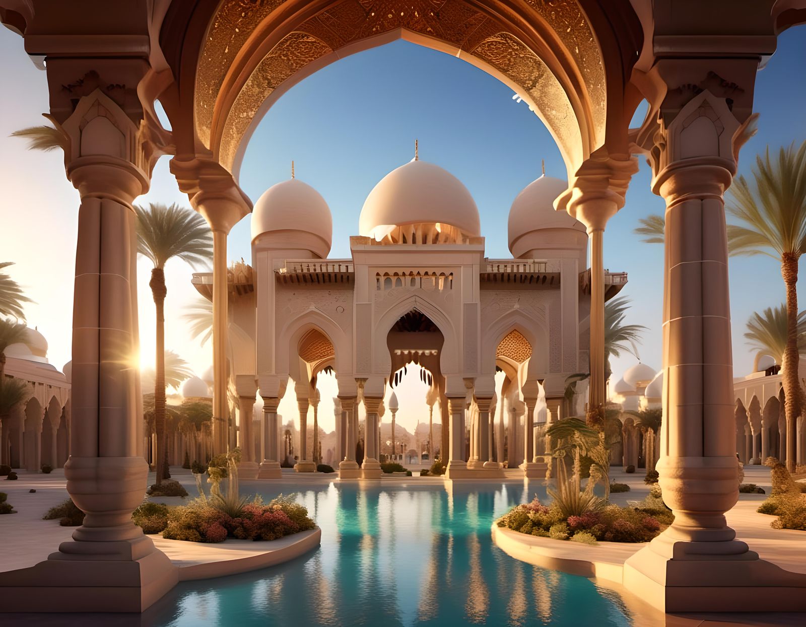 Intricate Arabian Architectural Landscape at Magic Hour