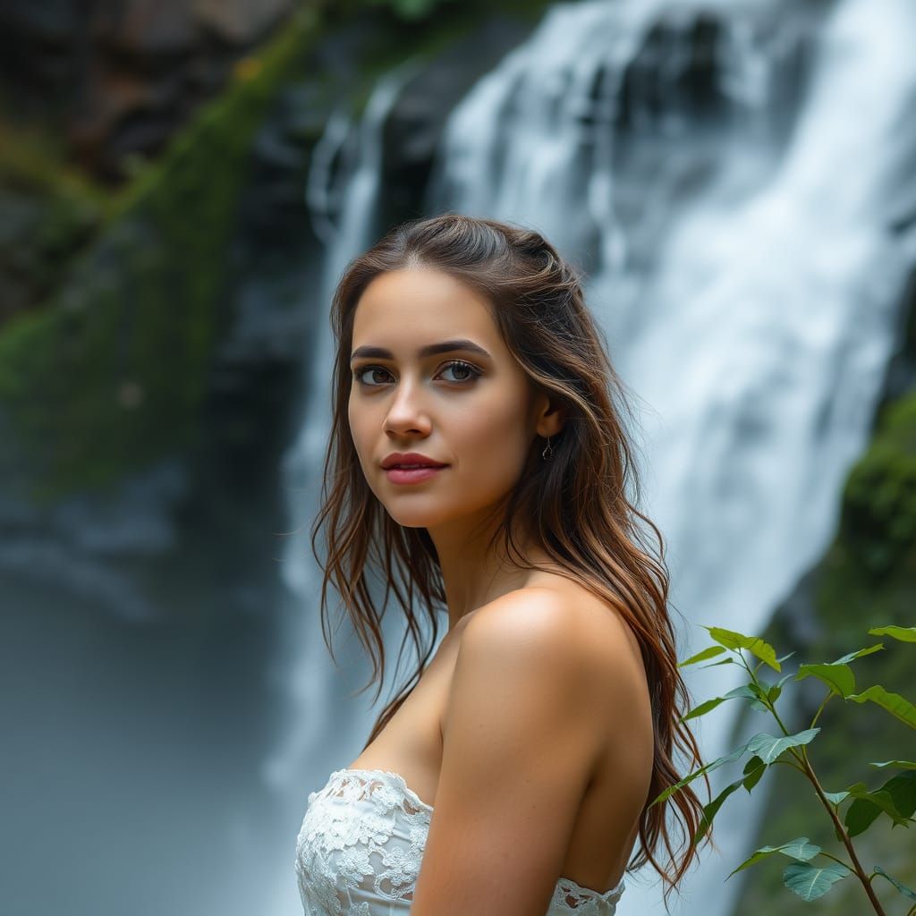 Woman Adorned with Flowing Waterfall