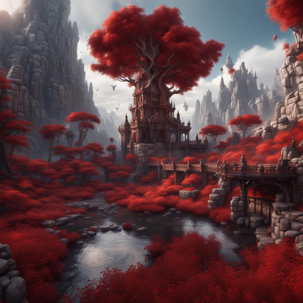 White and Red Sleigh in Detailed Matte Painting