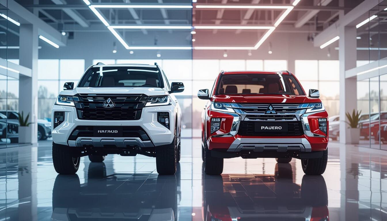 Futuristic Land Cruiser vs. Mitsubishi Pajero in Showroom
