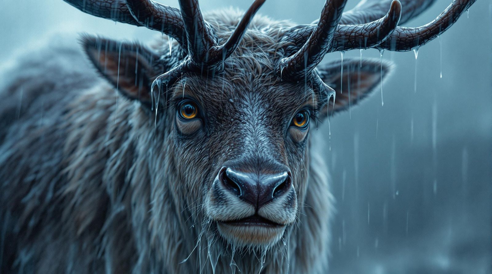 Surreal Hyper Realistic Portrait of a Large Eyed Sad Reindee...