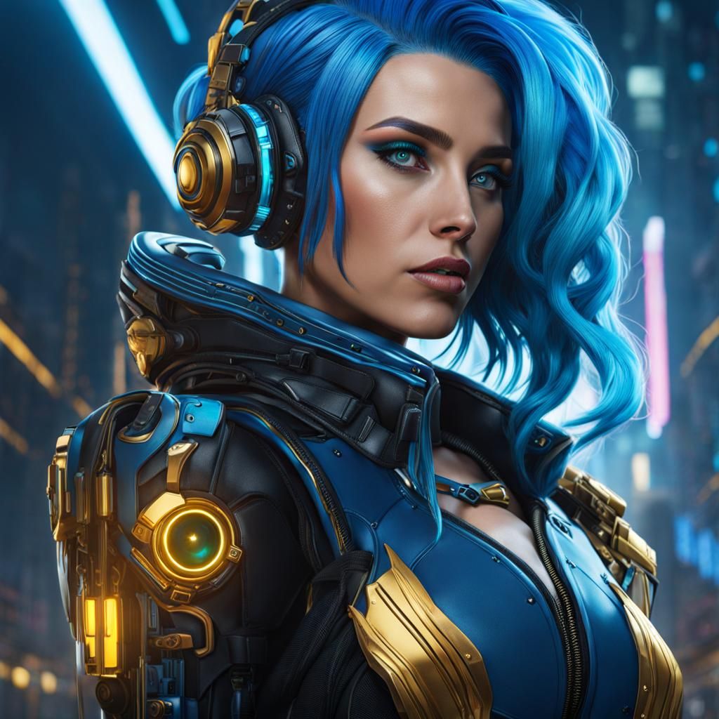 Cyberpunk Portrait of a Blue Haired Woman