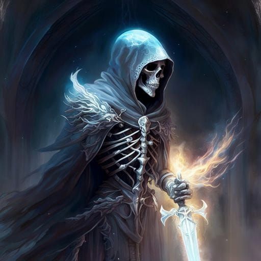 Hooded Skeleton Siphoning a Knight's Soul