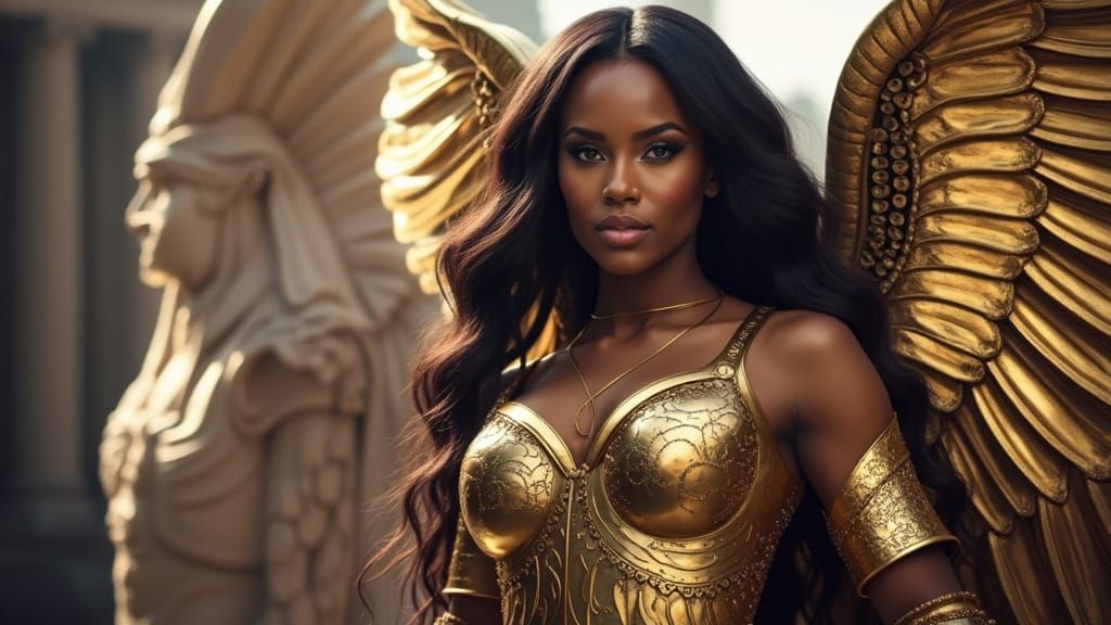 Goddess Warrior in Futuristic Egyptian Gold Armor