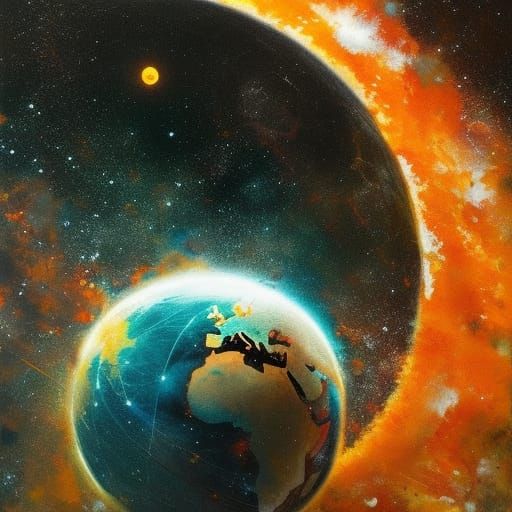 Earth Orbiting Sun in Textured Speedpaint Style