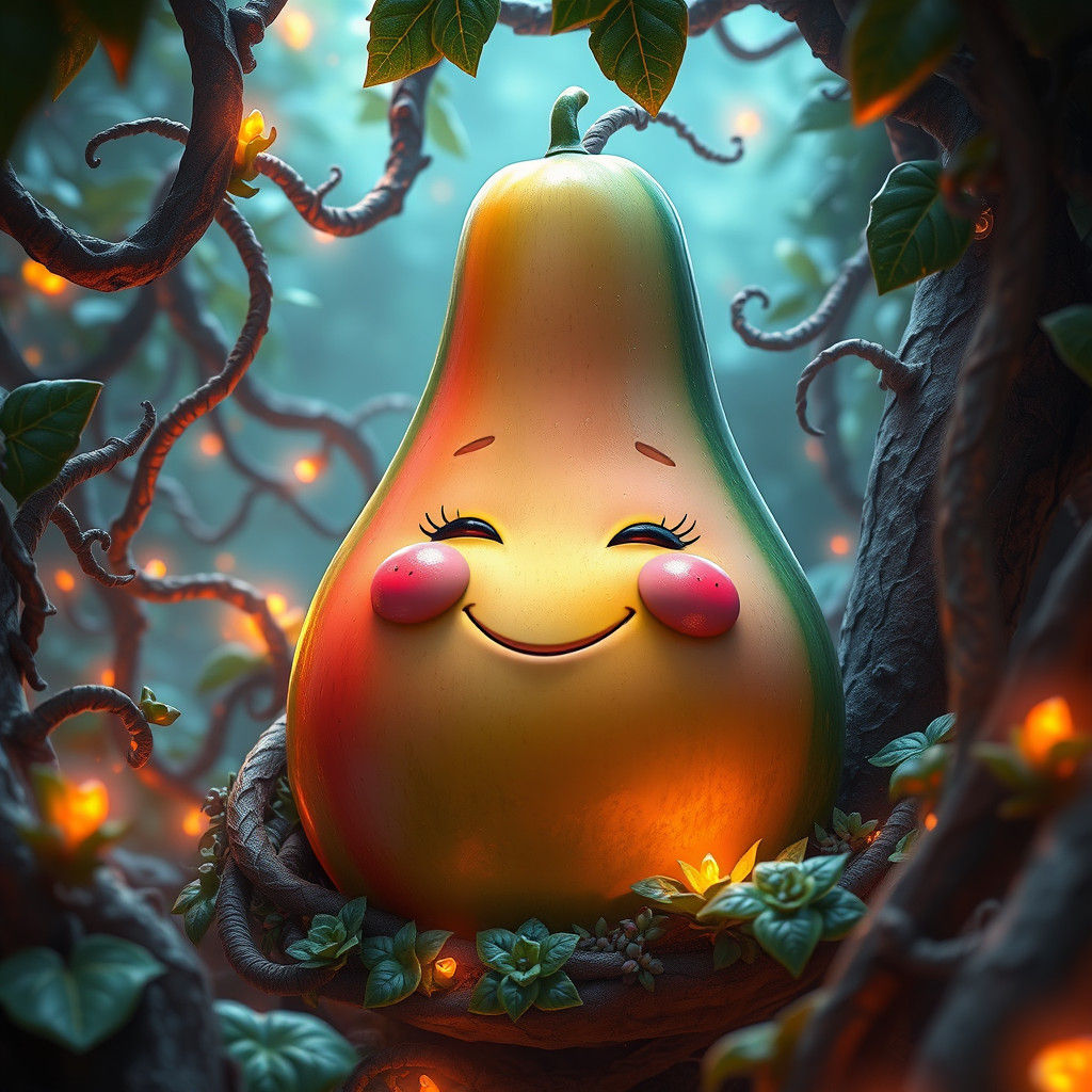 Anthropomorphic Avocado with Mona Lisa Smile, Fantasy Art