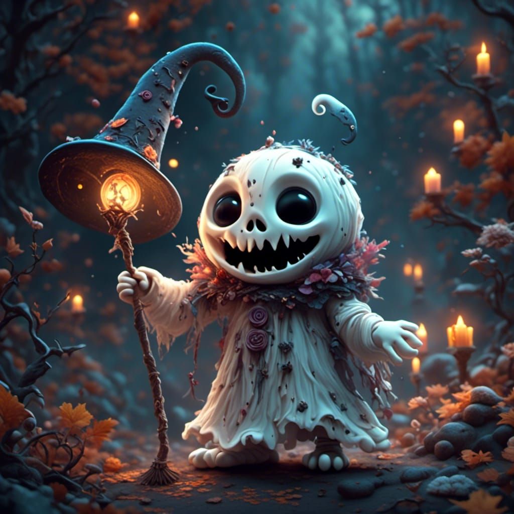 Cute Ghost Witch in Detailed Fantasy Art