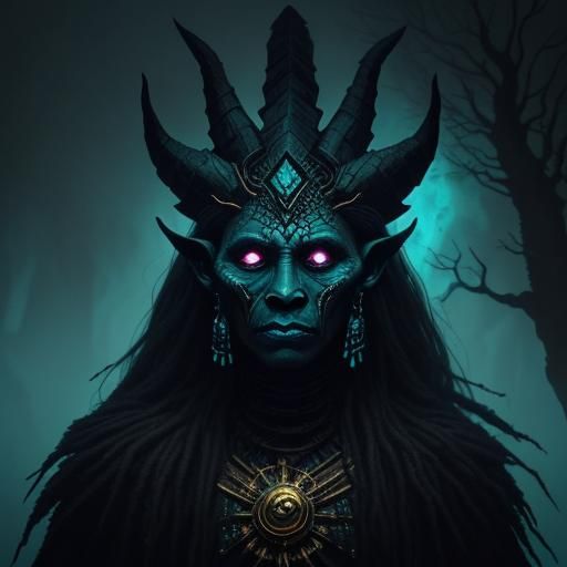 African Witch Doctor's Ritual Dance in Dark Fantasy Art