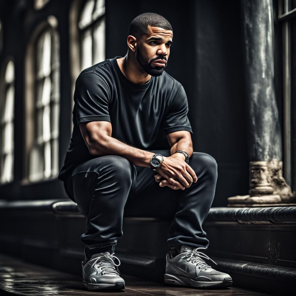 Hyperrealistic Image of Drake Crying, Zesty Pout
