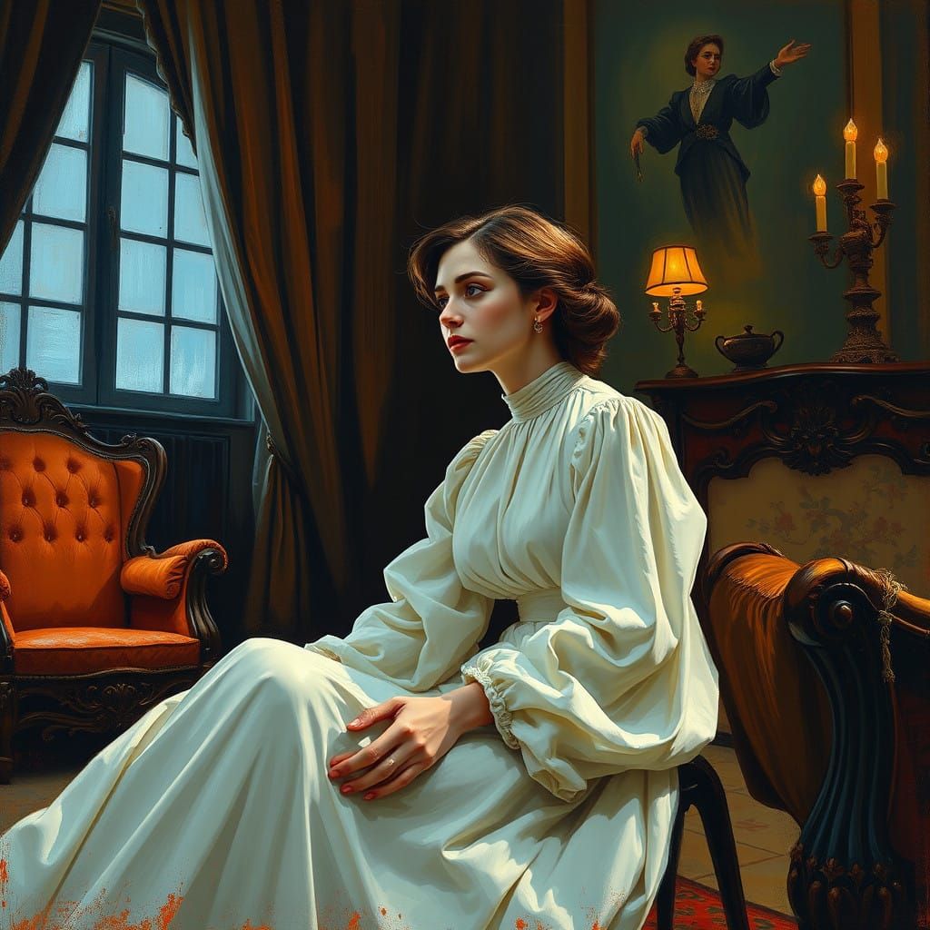 Woman Lost in Thought, Blending Expressionist and Cubist Inf...