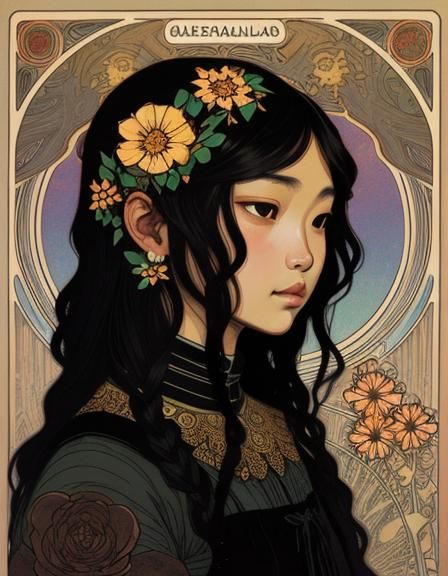 Velvety Black Flowers in Art Nouveau Style