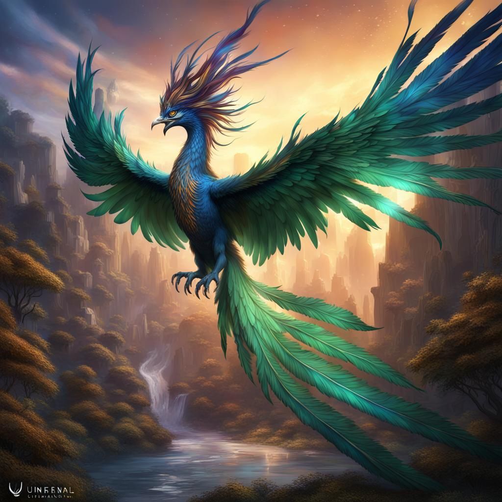 Enchanted Phoenix Soaring: Detailed Fantasy Concept Art