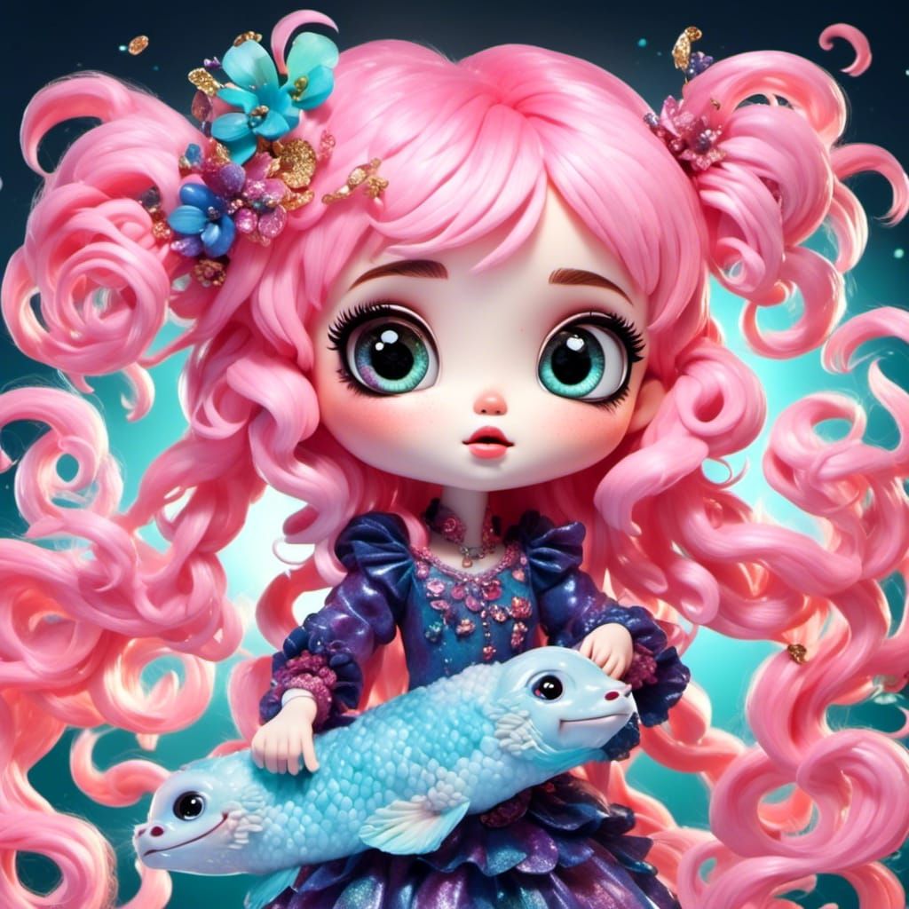 Adorable Chibi Girl with Pink Hair, 3D Art