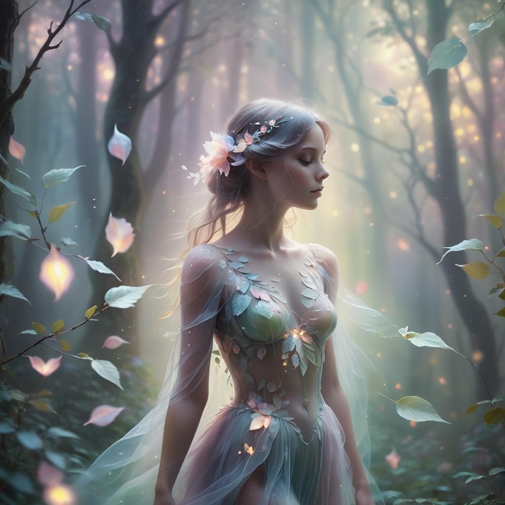 Ethereal Flower Silhouette in Misty Forest: Fantasy Art
