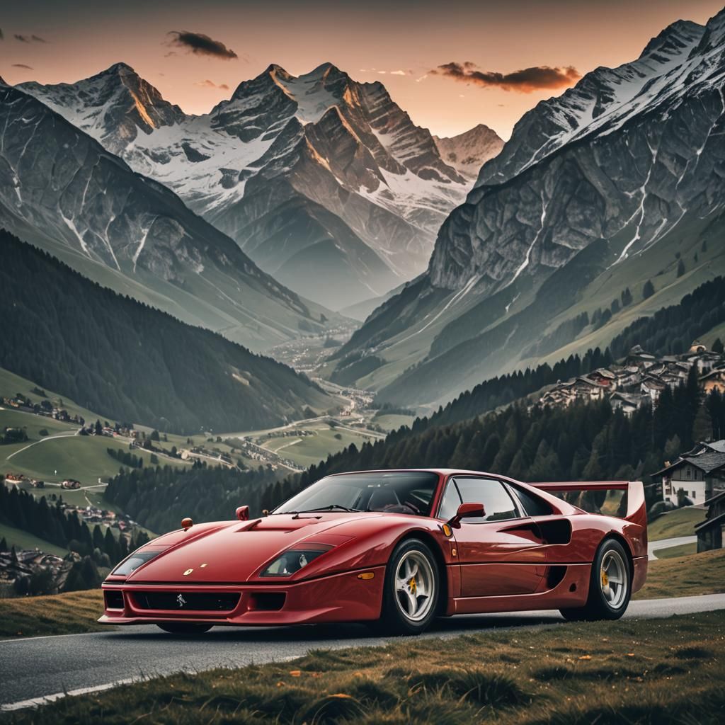 Ferrari F40 in the Alps at Sunrise