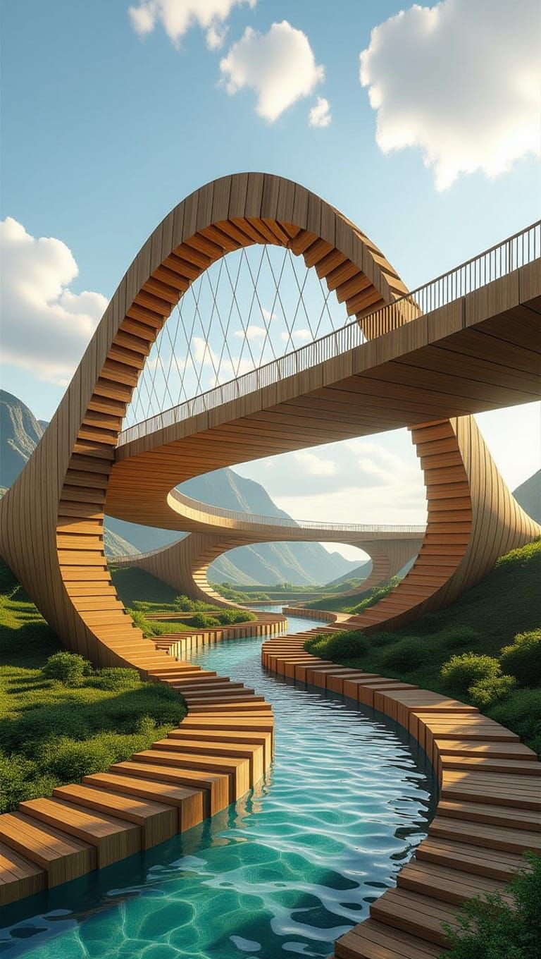 Folded-Wood Bridge Under Entropic Algorithm Alien Sky