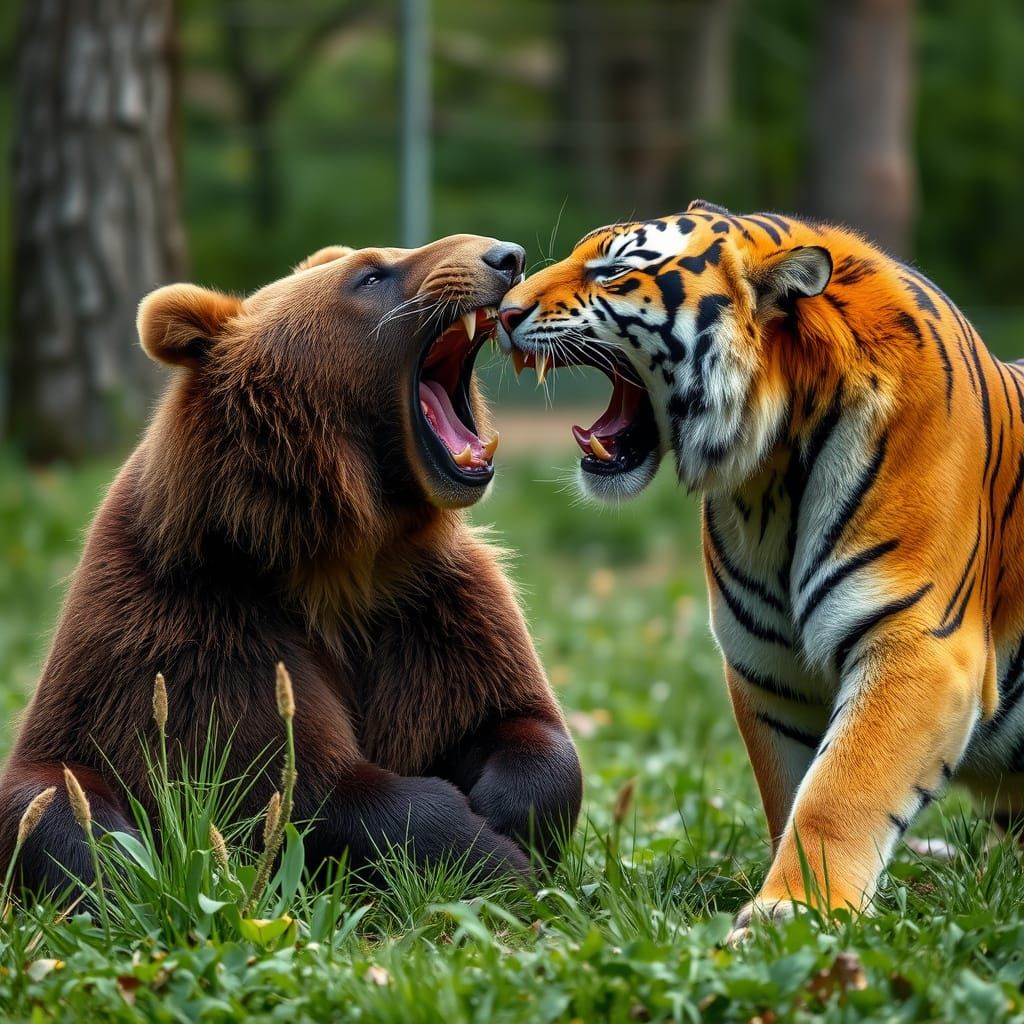 Bear and Tiger Growl: A Wildlife Face-Off
