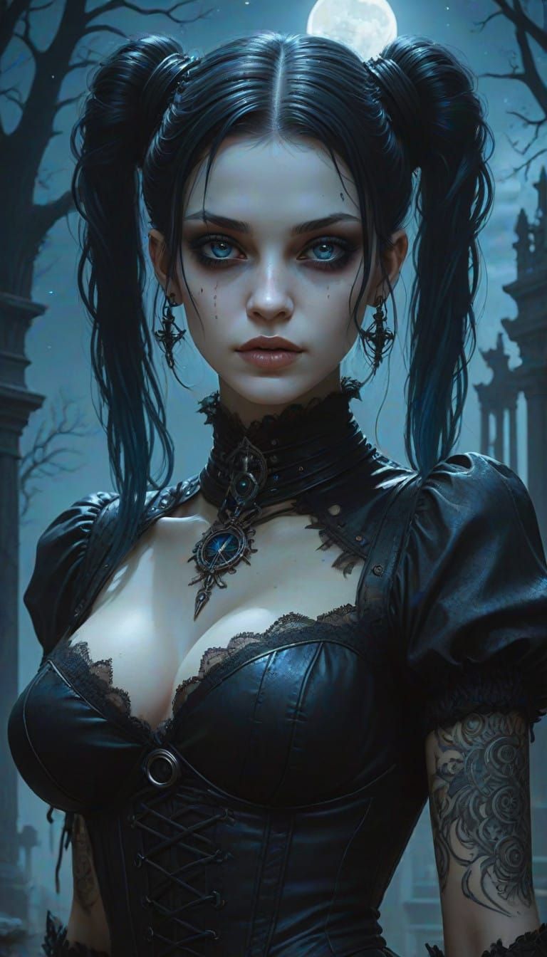 Midnight Vampire Goddess in Dark Gothic Attire