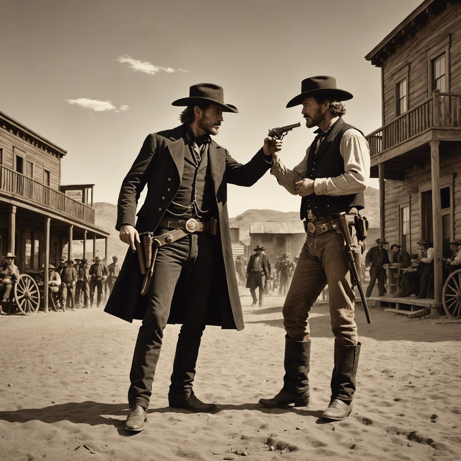 Wild West Outlaw vs Sheriff Duel in Sepia