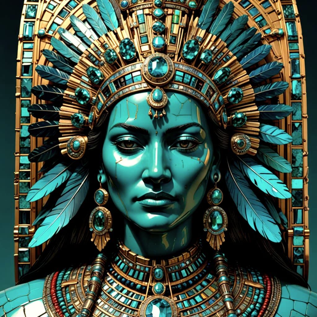 Sioux Queen Portrait with Turquoise and Bismuth