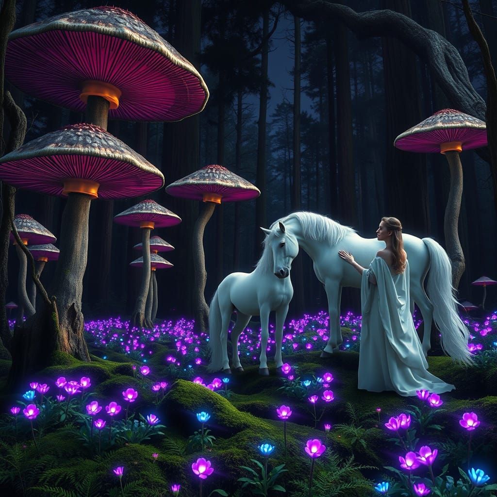 Mystical Mushrooms Forest at Dusk in Ethereal Art Style