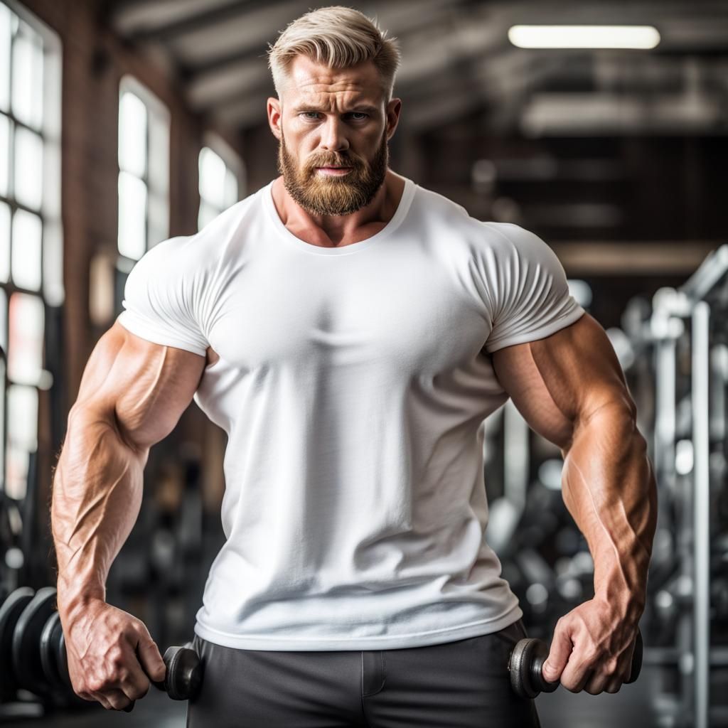 Hulking Bodybuilder Rips Shirt in High-Quality Photo