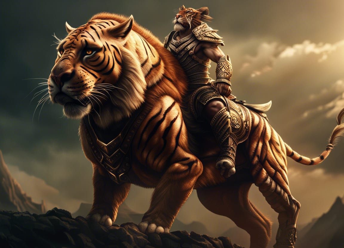 Warrior on Liger: Epic Cinematic Digital Painting