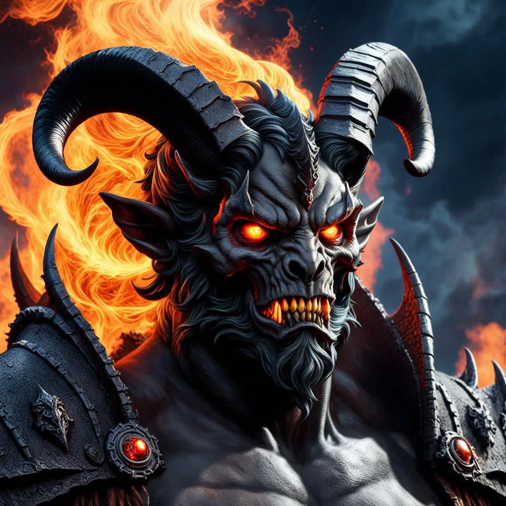 Ancient Demon Portrait with Burning Wings