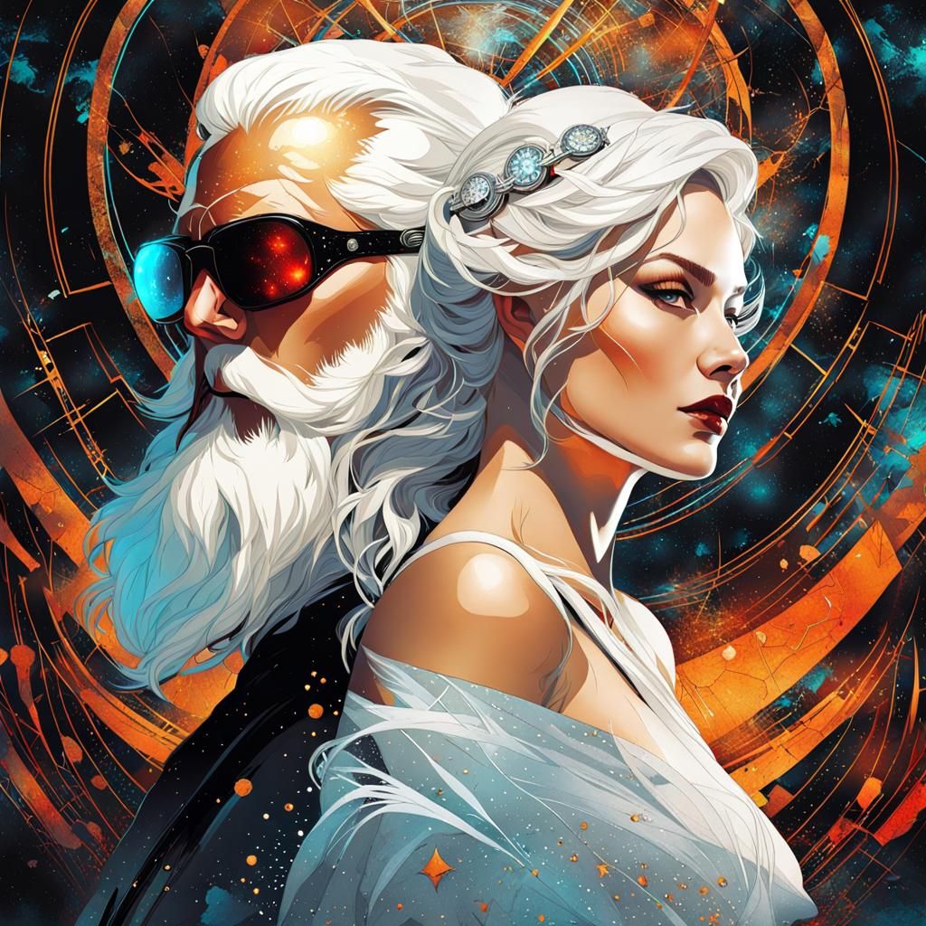 Retro-Futuristic Cyberpunk Santa and Snow Maiden Portrait