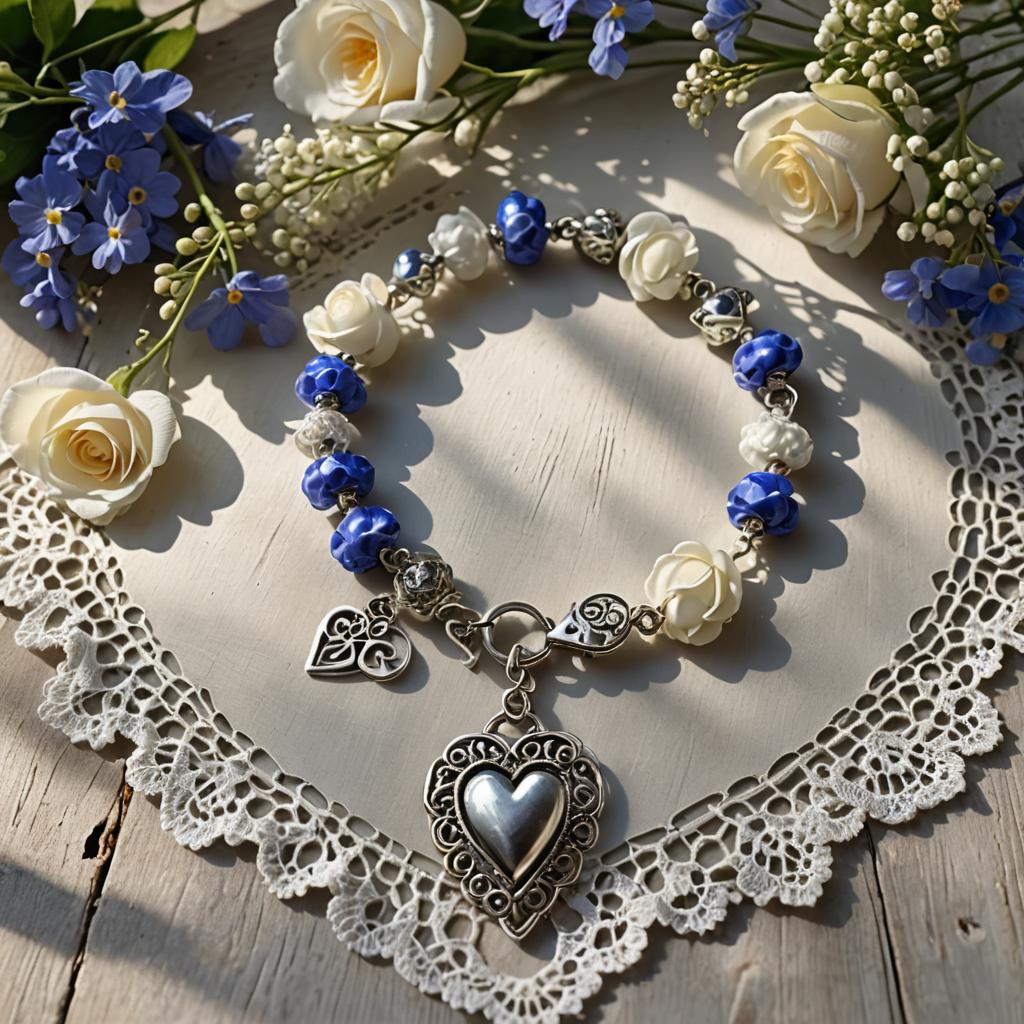 Silver Bracelet with Roses and Larkspur Bouquet