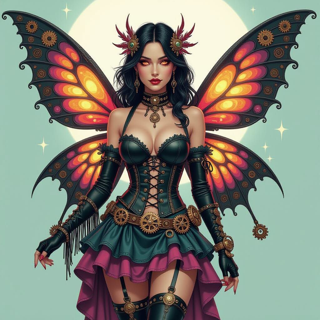 Gothic Steampunk Fairy in Airbrush Style