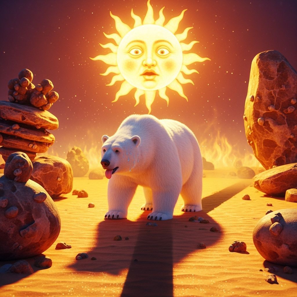 Polar Bear in Surreal Desert Landscape as 3D Render
