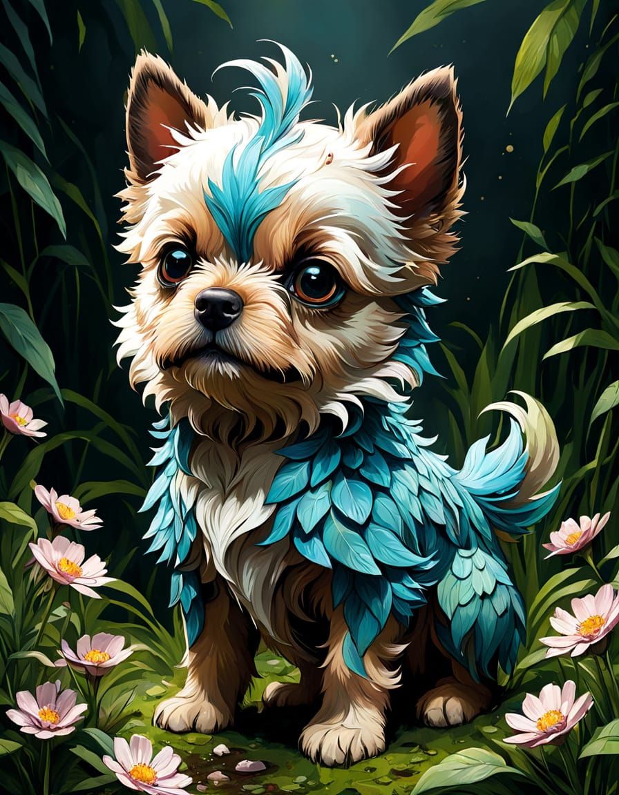 Adorable Baby Griffon Nivernais in Floral Spring