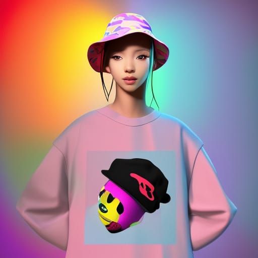 Bucket Hat Streetwear in 3D Digital Art Style