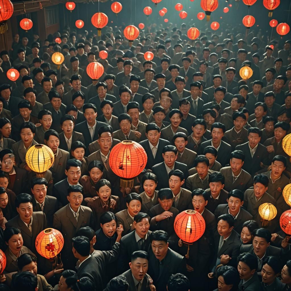 North Korean Party Scene in Hyperrealistic Digital Art