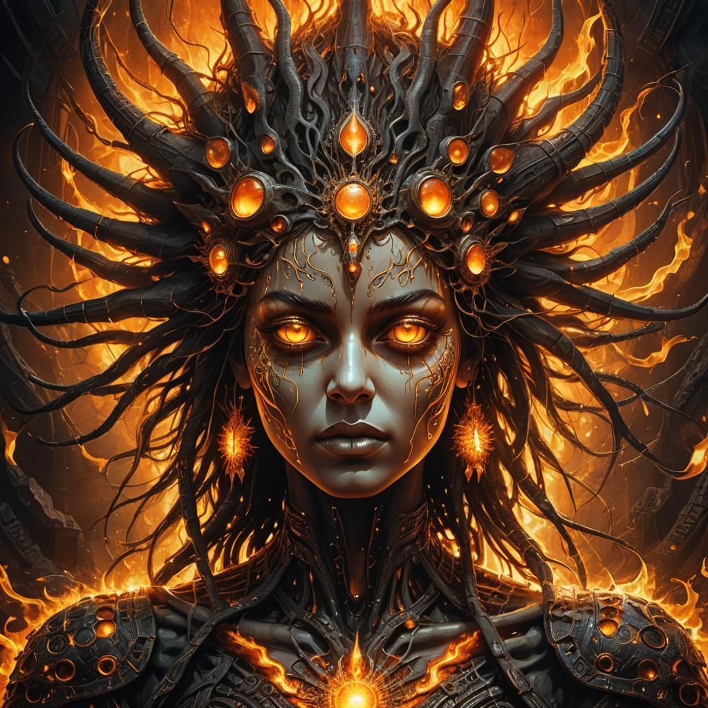Goddess of Fire and Sun: Vibrant Digital Art