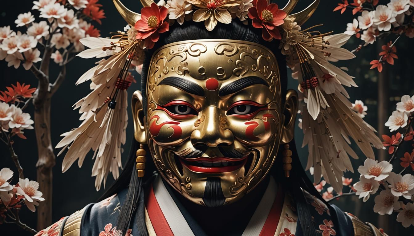 Enigmatic Japanese Noh Mask in Detailed 3D Anime Art