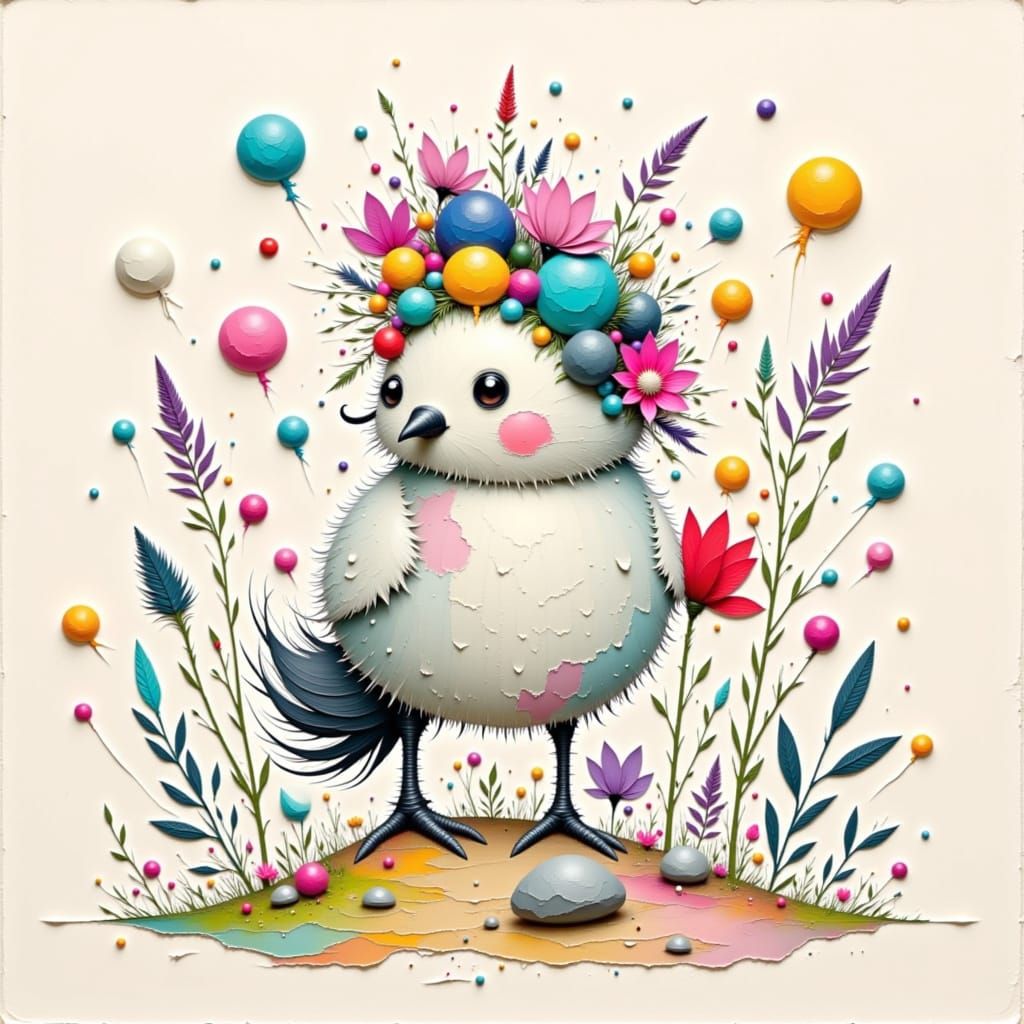 Feathery Orb with Impasto 3D Texture