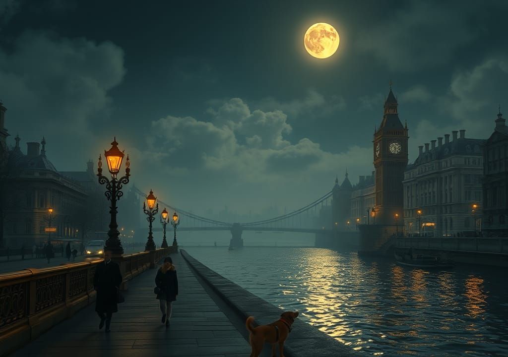 Victorian London Moonlit Night in Dreamy Style