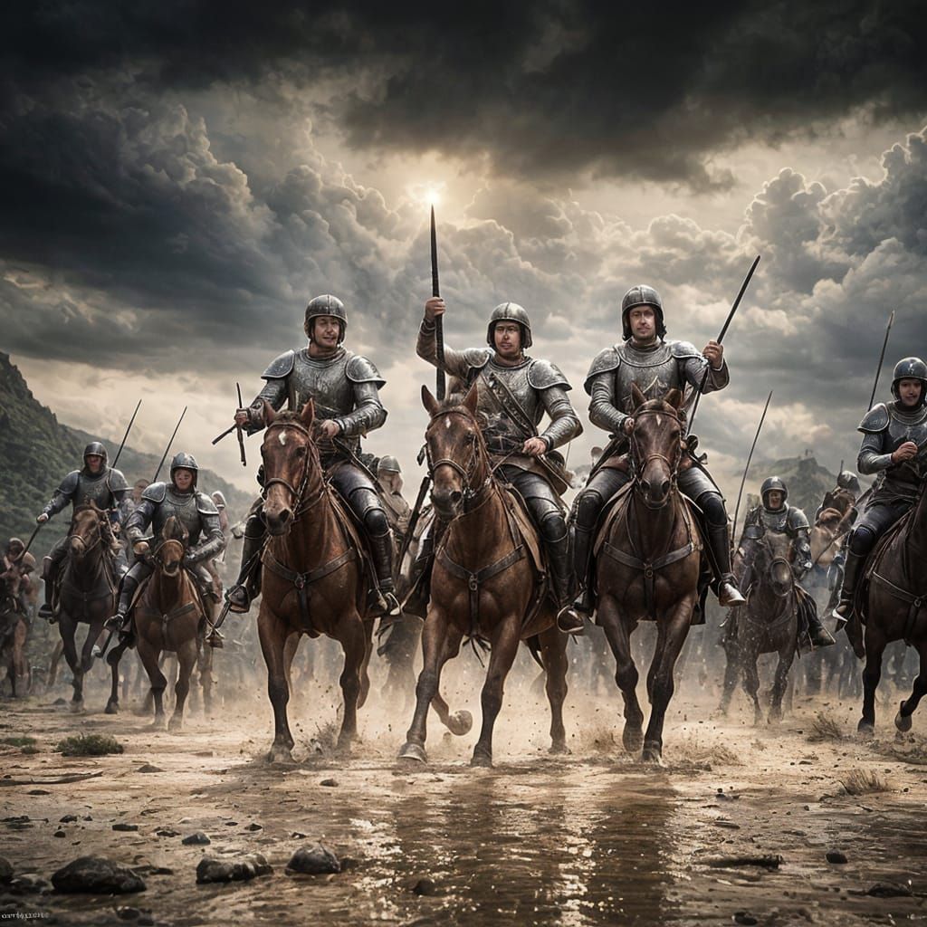 Medieval Battle Epic with Frankish Knights Charging into Sto...