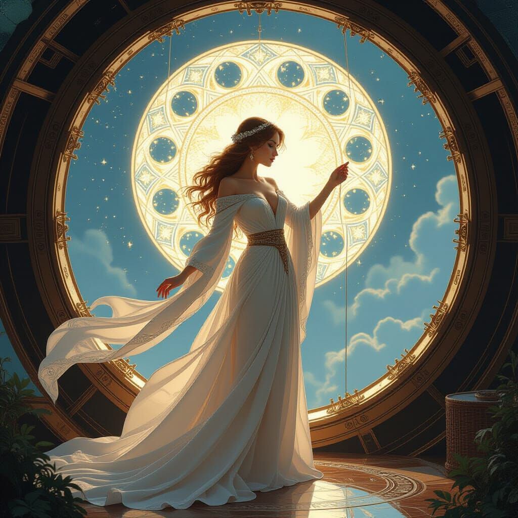 Celestial Seamstress Weaving Starlight Tapestries in Art Nou...