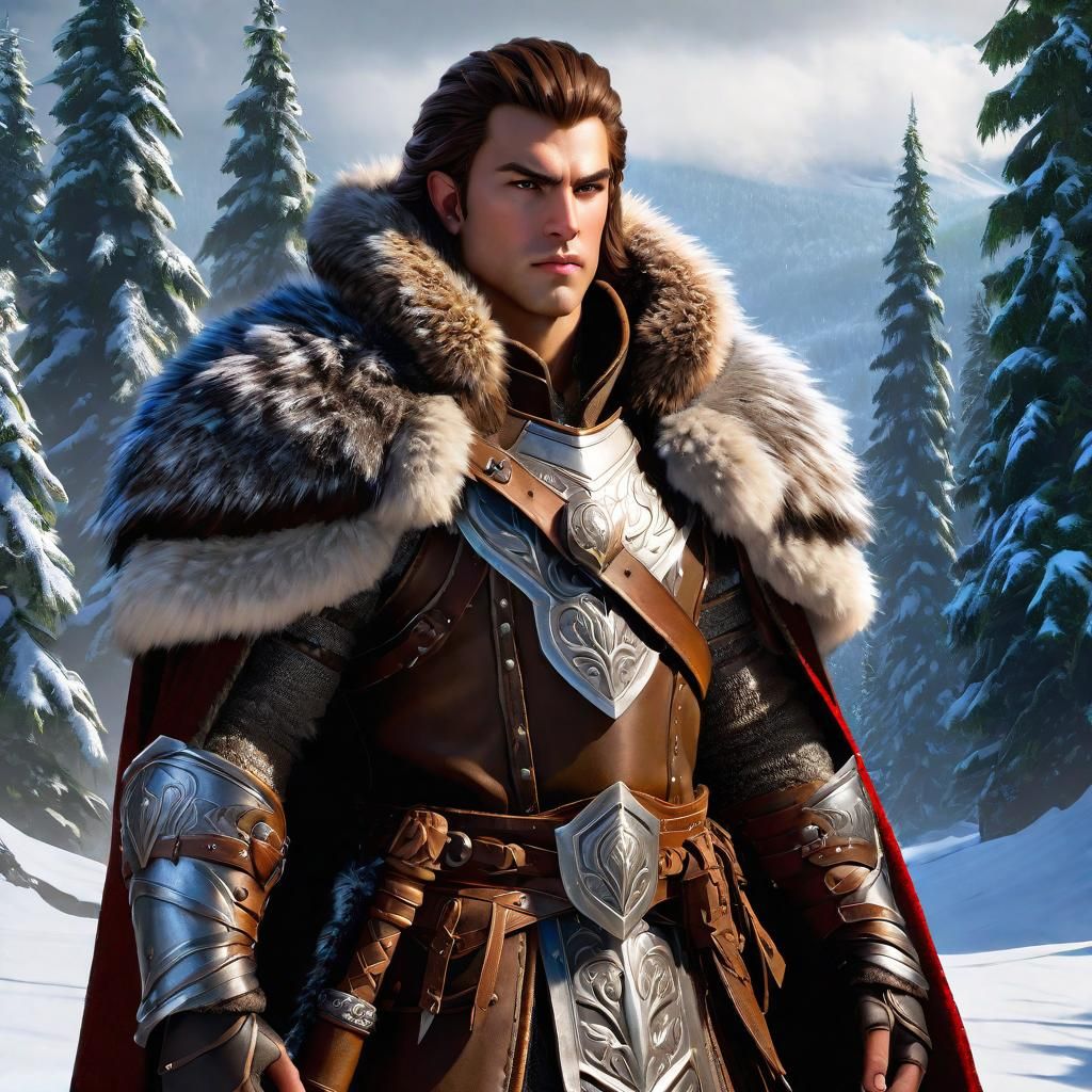 Goliath Warrior in Snowing Forest, Warcraft Style